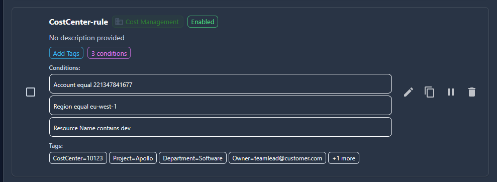Cost allocation tags example